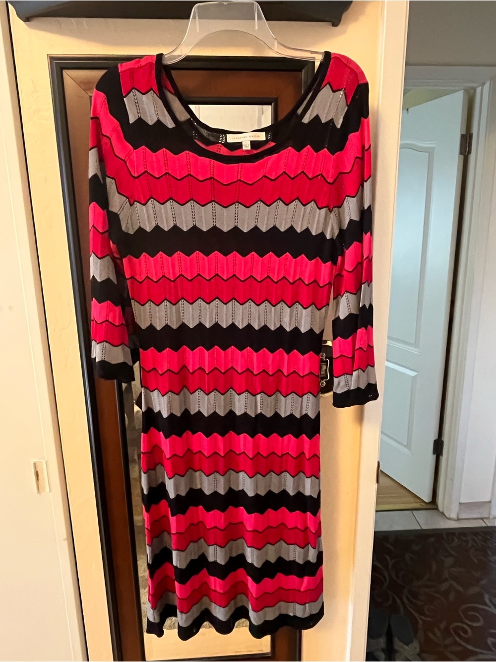 jonathan martin Pink, Black & Gray Chevron Long-Sleeve Dress